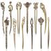 12 pieces Chinese women hair stick auhota antique bronze decorative hair sticks chicken sticks antique retro vintage hairpin for hair diy accessories (12 styles) 12PCs