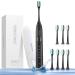 Sonic Rechargeable Electric Toothbrush 5 Modes with 2 Mins Build in Timer Dentists Recommend 7 Brush Heads Travel case (Black1)