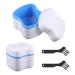 2PCS Denture Bath Case Orthodontic Dental Retainer Box with Basket Denture Toothbrush Plastic False Teeth Container Portable Cleaning Set Denture Retainer Case for Home Travel Blue