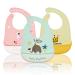 Baogaier Bibs Silicone Baby 3 PCS Waterproof Weaning Bib for Babies Toddlers with Food Catcher Pocket Soft Roll Up Easy Wipes Clean Plastic Feeding Bibs for Newborn Girl Pink Blue Yellow Elephant Crown Outer Space