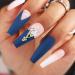 Matte Crystal Blue Extra Long Coffin Press on Nails - 24pcs 3D Bling Ballerina False Nails for Women and Girls - Buy Online on GoSupps.com