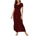 YUNDAI Womens Maxi Dress Summer Maternity Casual Short Sleeve Floral Loose Long Dresses Plus Size Ladies Dress with Pocket 03-Short Sleeve L B05 Wine Red