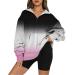 Creoqiji sweater dress ladies women's sweater printed fashionable casual pocket long-sleeved collar with zipper hoodie cat pink xxl