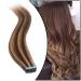 Elailite 20PCs Tape Extensions Invisible Extensions Real Hair Tape Tape in Extensions Real Hair Glatt Remy Real Human Hair 40cm 50g #4/27 Mittelbraun & Dark Blonde