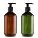 JamHooDirect 2Pcs 500ml/17oz Empty Plastic Pump Bottles Refillable Lotion Shampoo Body Washing Cream Shower Gel Storage Holder Container Toiletries Liquid Dispenser (Brown and Green)