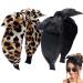 BEGOOD Bow Headbands for Women  PU Headbands Leopard Print Wide Headbands Fashionable Leather Headbands Hair Hoop Designer Headbands Turban Hair Accessories for Girls 2Pcs PU and Leopard Print