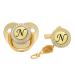 Pacifier for newborns with initials and letters for babies with clips for baby shines parties orthopedic pacifier for babies and older gold colors 2 pieces n gold