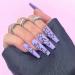 Xerling Press on Nails Purple with Butterfly Designs Long False Nails Full Cover Coffin Nails Tips Fake Nails for Women Girls 24Pcs (Pattern C)