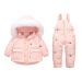 Kids Snowsuit Winter Hooded Down Jacket + Snow Bib Pants 2PCS Baby Boys Girls Fashinable and Lightweight Ski Suit for Toddler 18-24 Months Pink-2 18-24 Months