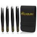 Ruxbury 4pcs eyebrow tweezers for women & men professional sharp tweezers for ingrown hair removal black color coated precision tweezers set with leather pouch