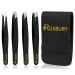 Ruxbury 4pcs Tweezers for facial hair women & men Professional Stainless Steel black color coated precision tweezers Slanted & Pointed Tip eyebrow tweezers for Ingrown Hair tweezers with leather pouch 4 Pcs