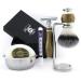 Classic Old-School Men's Shaving Set Synthetic Brush DE Safety (Blades NOT Included) Dual Stand Engraved Bowl & Soap