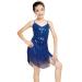 Shiny sequins for Latin American dance for girls dance fringe dress salsa ballroom rock exercise costumes cha-cha-Salsa-Tango-competition dance clothing XL Dark Blue