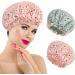 AOOWU Shower Caps 2 Pack Waterproof Bath Caps Large Reusable Shower Hats Elastic Band Double Layers Hair Bath Caps with Soft Ruffled Edge for Women Girls Ladies Spa Salon Home Use 2 Pcs Pink dots + Green dots - Buy Online on GoSupps.com