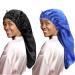 LadayPoa 2 Pcs Long Satin Sleep Cap for Women Girls Silky Cap for Sleeping Large Satin Bonnet Single Layer Sleep Cap with Button for Long Curly Hair Protection Black+Blue