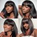 12 Inch Short Bob Human Hair Wig with Bangs - 150% Density, Natural Color - Non-Lace Machine Made - Buy Online on GoSupps.com