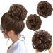 PORSMEER 2 Pieces Brown Messy Hair Buns Extensions Curly Wavy Hair Elastic Easy Scrunchies for Women Girls Large Synthetic Donut Updo Hair Pieces Hair Chignons 10#