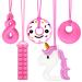 5 Pcs Chew Necklace for Girls Kids Silicone Teething Necklace for Baby Chewelry for Girls Unicorn Chewy Necklace Sensory Oral Motor Aids with Autism ADHD Teething Oral Motor Special Needs Pink