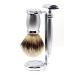 Edwin Jagger Bulbous Chrome 3 Piece DE Shaving Set - Silver Tip Brush (Chrome-Satin) | International Shipping Available - Buy Online on GoSupps.com