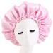 Cospack Silk Satin Sleep Cap Extra Large Double Layer Reversible Adjustable Satin Cap for Sleeping Hair (Pink + Beige)