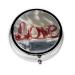 Love Made of Silk Portable Metal Pill Box Round Mini 3-Compartment Plastic Insert hinged Fastening Design Suitable for Small Pills Must-Have for Travel