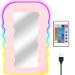 Makeup Mirror Wave Pattern Irregular Vanity Mirror with Lights - 16 Colors Lighting Modes Portable Cosmetic Desktop Mirror Lighted Makeup Mirror for Living Room Bedroom Hallway Home Decor Women Gift Pink