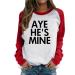 He is Mine & She is Mine - Womens and Mens Matching Couple Shirts Outfits - Patchwork Long Sleeve Tees for Him & Her Women 3X-Large Womens-red