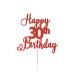 LissieLou Happy 30th Birthday Cake Topper in Pretty Glitter Card Made in the UK - Red