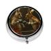 Boxing Kangaroo Portable Metal Pill Box Round Mini 3-Compartment Plastic Insert hinged Fastening Design Suitable for Small Pills Must-Have for Travel Black