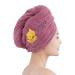 Cartoon Animal Hair Towel Wrap Coral Fleece Womens Hair Towel Cap Thickened Super Absorbent Drying Hair Turban with Button Anti-Frizz Microfiber Towelettes Hair Drying Towel for Wet Curly Long Hair Purple With Fox