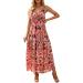 Summer New Thin Shoulder Strap Gathered Frilly Floral Print Dress Long Sleeve Dresses for plus Size Bridesmaids Red Small - Buy Online on GoSupps.com