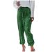 Duohropke sequins pants women glitter pants women high waist with elastic band cord strain sexy elegant stretch leisure pants party festive loose long pants for women m green