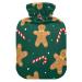 Hot Water Bottle with Christmas Motif Ginger Cookies Soft Warm for Winter Bed Hand Neck and Shoulders 2 l