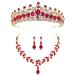 Milisente Crowns For Women  Bridal Crystal Crowns And Tiaras For Women  Wedding Rhinestone Crown For Bride  Barcelets and Earrings  Jewelry Set Red