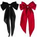 2 Pcs Big Hair bow Hair Bows for Women Bow Hair Clip Elegant Solid Color French Barrette Bows For Hair With Long Silky Satin Hair Barrettes Accessories Bow Hair Clips for Women Girl(Black+Red)