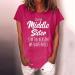 TUNUSKAT Middle Sister T-Shirt - Funny Letter Print Cotton Blouse in Hot Pink | Women's Casual Short Sleeve Top - Buy Online on GoSupps.com