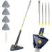 Rotatable Adjustable Cleaning Mop, 85Inch Long Handle 360 Triangle Baseboard Wall Cleaner with Extension Pole 40" to 85", 4 Reusable Washable Mop Pads, Wringer, Wet Dry for Ceiling,Floor,Wall etc Blue
