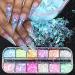 Mermaid Flake Nail Glitter Sequins CHANGAR Iridescent Ice Slag Nail Glitter Colorful Fluorescent Glass Paper Nail Sticker Holographic Nail Glitter for Make Up DIY Nail Decoration