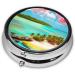 Caribbean Scenery Round Pill Box Organizer - 3 Compartment Travel Pill Box for Easy Medication Storage - Buy Online on GoSupps.com