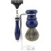 Premium Blue Shaving Set - 3-Blade Razor Real Badger Hair Brush Bowl & Stand | International Shipping - Buy Online on GoSupps.com