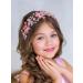 IYOU Flower Girl Hair Accessories Pink Floral Wedding Headband Pearl Wedding Holy Communion Headpiece for Girls
