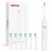 BESTEK Electric Toothbrush Powerful Cleaning Rechargeable Toothbrush with Multiple Modes & Smart Timer 6 Replacement Brush Head White