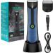 Groin Hair Trimmer - Electric Manscape Trimmer for Men Waterproof Ball Trimmer for Pubic/Body/Groin Grooming with Ceramic Blade LED Light Charging Base - Blue