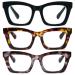 MMOWW 3 pieces of oversized reading glasses for women blue light blocking computer glasses square frame readers supported eyes black + tortoisel + gray-blue tortoise 2.5 x