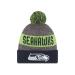 New Era Seattle Seahawks Beanie NFL Sideline Bobble Grey/Navy/Green - One-Size