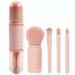JewelryWe 4 in 1 Retractable Brush Set Makeup Cosmetic Brush for Travel Lip Brush Highlight Brush Eyeshadow Brush Foundation Blending Powder Brush Portable Brushes Pink 4 in 1 pink