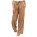 Boho Smocked Pants for Women Cotton Linen Pants Casual Printed Wide Leg Drawstring Loose Elastic Waist Beach Trousers A-brown Small