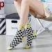 Akamas 4 Couple Black & White Checkered Ladies Socks - Smiling Face Pattern Colorful Breathable Cotton Crew Socks Perfect Gift for Girls - Buy Online on GoSupps.com