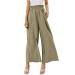 GETBEE Women's Wide Leg Lounge Pants with Pockets Lightweight High Waisted Elastic Waist Loose Trousers Palazzo Flowy Pants Large A1-army Green