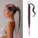 BARSDAR 76cm long braided ponytail extension rubber just wrapped braid hair extensions ponytail DIY natural soft synthetic hair part for women 76cm (pack of 1) Black ombre pink pink